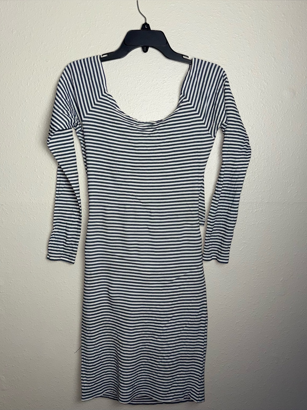 Vintage Emanuel Ungaro Open Back Striped Dress Navy White Tie Back Long Sleeve